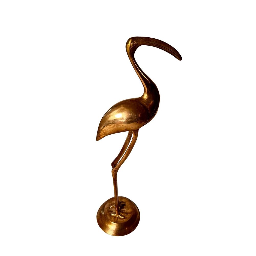 Vintage MCM Solid Brass Etched Crane Bird Figurine Heron Sculpture - Picture 2 of 10